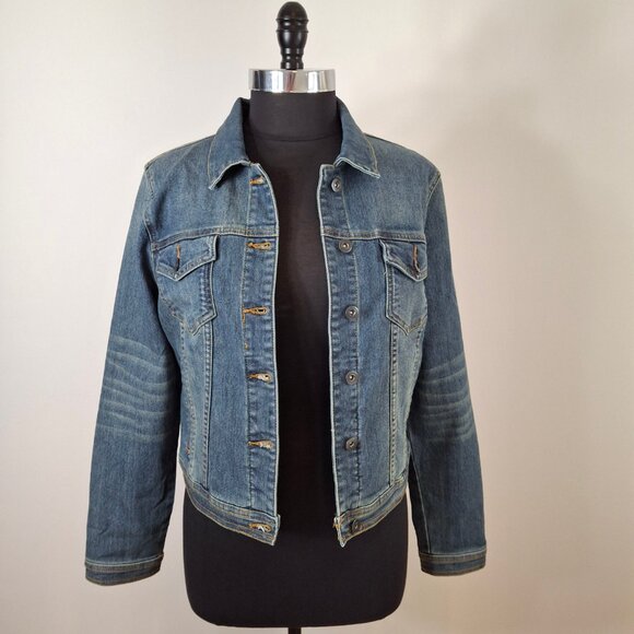 Vintage Just FAB Cropped Distressed Jean Jacket  Sz XL - Picture 1 of 12
